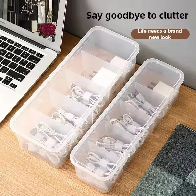 Transparent Cable Storage Box, Compartment Organizer With Lid