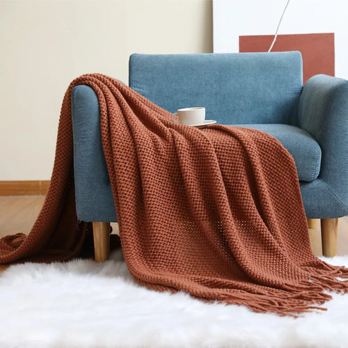 Cable Knit Khaki Throw Blanket Lightweight Knitted Jacquard Throw