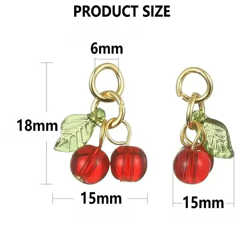 10pcs Red Cherry Charms Cute Glass Red Fruit Pendants with Loop DIY